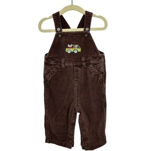 Vintage Carters Brown Corduroy Overalls with Animals & Truck Embroidered Cute